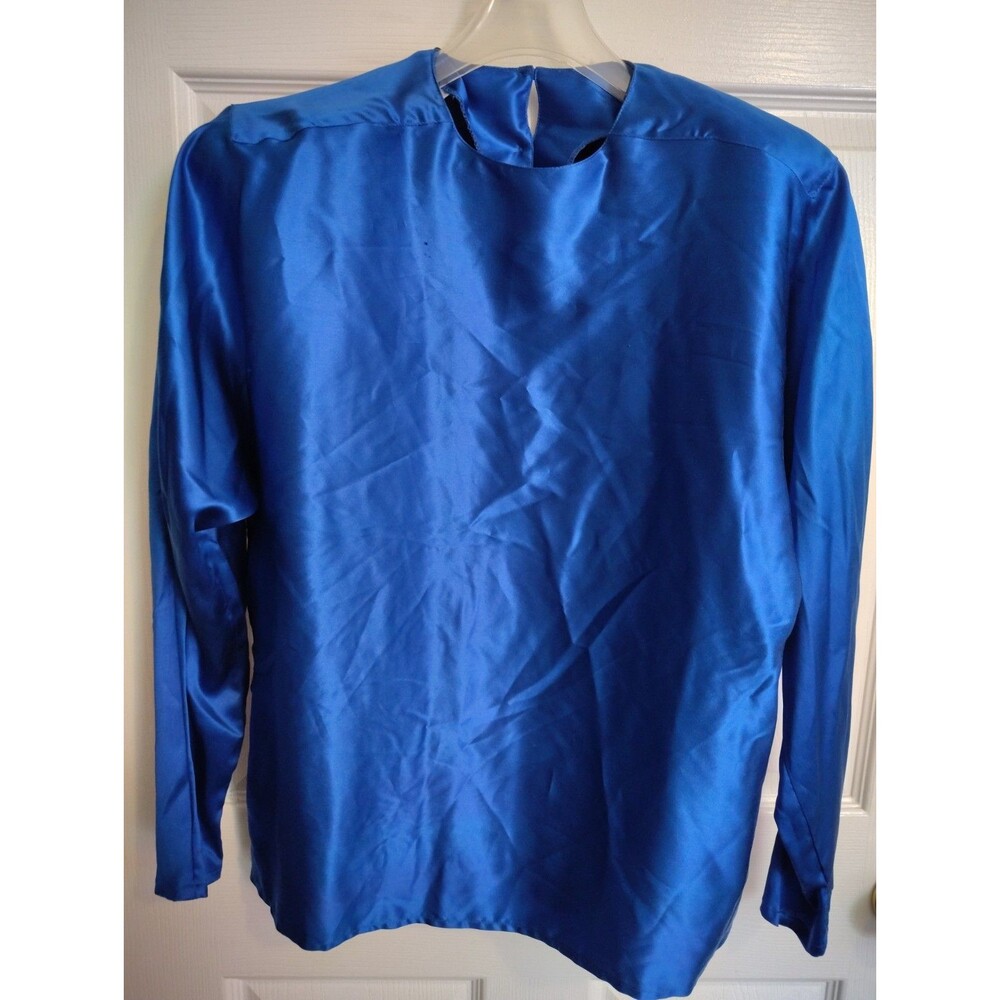 Vintage High End New Hampshire Women’s Blue Silk Satin Long Sleeve Blouse 10